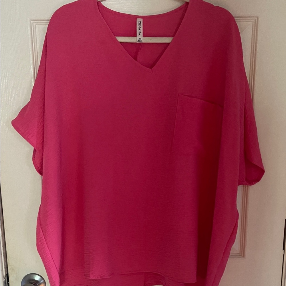 Zenana Outfitters Pink V-Neck Blouse